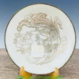 9'' Old Chinese Song Dynasty Ding Kiln Porcelain Gilt Phoenix Peony Flower Bowl