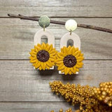 Polymer clay earrings || handmade jewelry || unique statement piece || fall florals || sunflowers