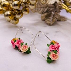floral clay earrings |handmade earrings| Pink earrings |floral bouquet earrings|sterling silver earrings