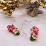 floral clay earrings |handmade earrings| Pink earrings |floral bouquet earrings|sterling silver earrings