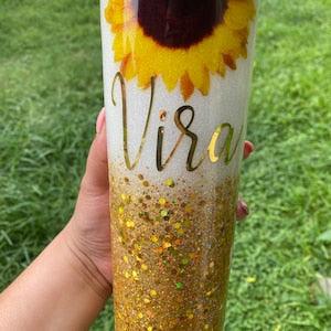 Sunflower ombr?? tumbler/ custom tumbler/ personalized tumbler / glitter tumbler