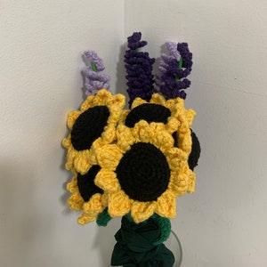 Crochet sunflower and lavender bouquet