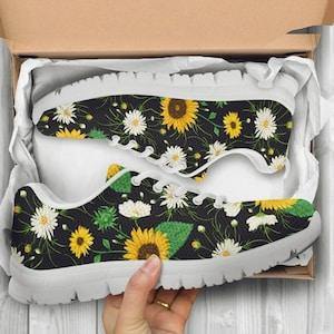 Daisy Sunflower Shoes Custom Name Shoes Sunflower Print Running Sneakers Floral Gift Athletics Shoes for Women Men Adults Kids Girls