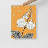 Orchids Wall Art Print - Mudcloth Pattern - Tribal Flowers - Abstract Botanical Orchids - Black and White - Mustard Yellow