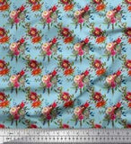 Soimoi Blue Velvet Fabric Leaves & Peony Floral Printed Craft Fabric-iRU