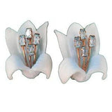 Vintage Blue Lucite Lily Flower Clip On Earrings Rhinestones Costume Frosted