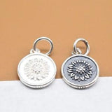 4 Sterling Silver Sunflower Charms 2-Sided, 925 Silver Sun Flower Small Pendant, Floral Charm, Blossom Charm, Bracelet Charm, Necklace Charm