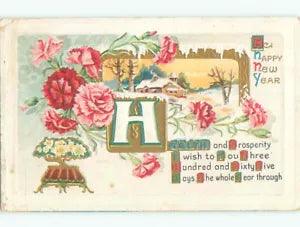 Pre-Linen new year HEALTH AND PROSPERITY - WITH PINK CARNATION FLOWERS k5071
