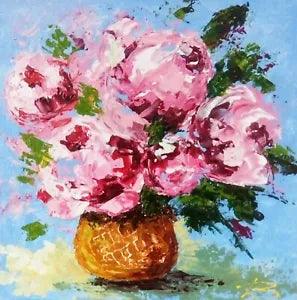 Acrylic Impasto painting Peony Painting on canvas Original Bright Pink Art