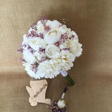 Peony Bridal Bouquet, White Rose Bridal Bouquet, Rustic Boho Flower Bouquet, With Rose Design, peony, real looking peony bouquet