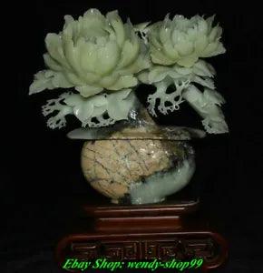 15"China Exquisite Natural Xiu Jade Carve Peony Flower Tree Art Statue Sculpture