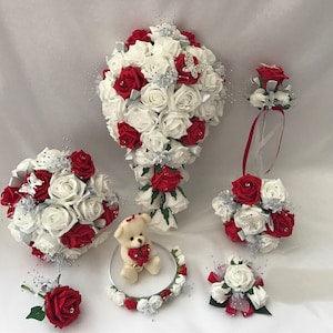 Wedding Bouquets RED Butterfly flowers Bride Bridesmaid Flower Girl Wand