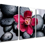 Metal Prints - Orchid with therapy stones Spa wall decor - 3 Panel split, Triptych - Metal HD aluminum prints for wall decor interior design