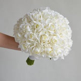Faux Flowers Bouquet, Cream White Real Touch Roses Bridal Bouquet, Bridesmaids Wedding Bouquets, Ivory Roses Boutonieres, Wrist Corsages