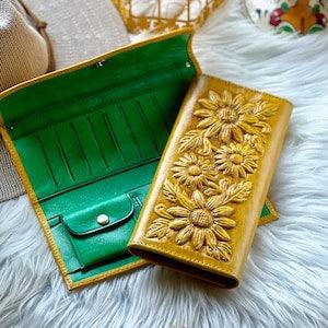 Sunflowers leather women's wallets ? personalized gift for her ? wallets for women