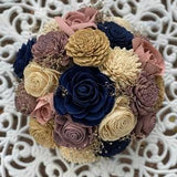 Champagne Twilight Bouquet - Wood Flowers - Sola Flowers - Navy, Mauve, Champagne -  Wedding Bouquet  - Wedding Flowers - Pine and Petal