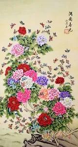 NEW LISTING100% ORIGINAL ASIAN FINE ART CHINESE WATERCOLOR PAINTING-Peony flowers&butterfly