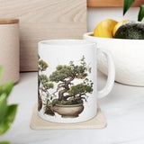 Pine Trees and Orchids Bonsai Design on White Coffee Mug Nature Lover's Dream Gardener Tea Cup Bonsai Lover Latte Mug Outdoors Drinkware