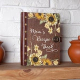 Moms Recipe Book with Ukraine Sunflowers, Wooden Recipe Journal, Personalized Recipe Binder, A5 Blank Recipe Book, Custom Gifts for Mother