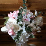 Pink Bridal Bouquet - Spring Wedding Bouquet -  Summer - Artificial -  Pink Peony - Eucalyptus - Round - Boutonniere  - Bridesmaid
