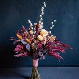 Winter wedding Bridal bouquet / Burgundy, rose gold, peach, pink  Dried flowers  bouquet / Rose, thistle, pampas grass, berries, eucalyptus