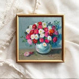 Bouquet of RANUNCULUS flowers original painting miniature still life floral art small botanical painting 4x4 in.