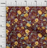 oneOone Cotton Poplin Fabric Watercolor Leaves & Peony Floral Print-0qH