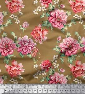 Soimoi Cotton Poplin Fabric Leaves & Peony Floral Print Fabric by-Atx