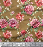 Soimoi Cotton Poplin Fabric Leaves & Peony Floral Print Fabric by-Atx