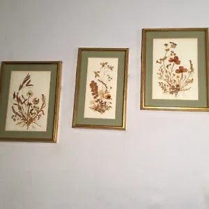 Beautiful Vintage Dried Flowers Wall Art Framed And Signed Lot of 3 Pieces