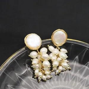 Flower Plant Tassel Drop Earrings Women Natural Fresh water Pearl Yellow Lily