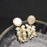 Flower Plant Tassel Drop Earrings Women Natural Fresh water Pearl Yellow Lily