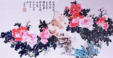 ORIGINAL ASIAN FINE ART CHINESE WATERCOLOR PAINTING-Peony flower&Mountains