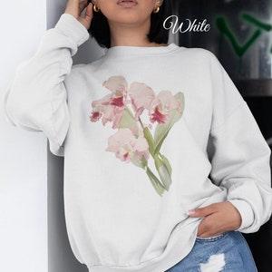 Pink Orchid Sweatshirt, Aquarius Birth Flower Gift for Her, Cottagecore Botanical Sweatshirt, Orchid Lover Gift, Flower Girl, Gift for Mom