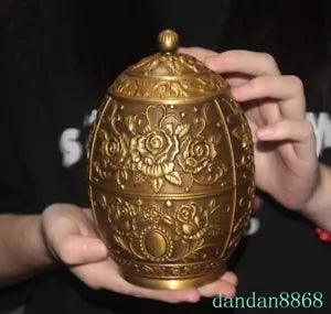 5.8" China bronze rich peony flower pattern Tanks Crock tank pot canister jar