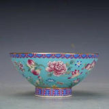 5.1" Chinese Colour Enamels Porcelain Plum Blossom Peony Flower Peach Bowl