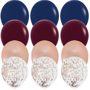 Navy Blue Burgundy and Rose Gold Balloon Bouquet | Confetti Balloons | Wedding Balloons Birthday | Bridal Shower Balloons | Party Balloons