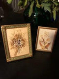 Vintage Dried Pressed Floral Set of 2 Pictures Gold Easel Back Frames