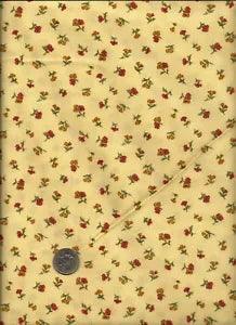 "Flowers Spaced Carnations" Print rust tan on golden yellow tan Fabric - Makower