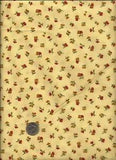 "Flowers Spaced Carnations" Print rust tan on golden yellow tan Fabric - Makower