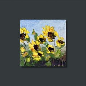 Sunflower painting Small painting Original art Sunflower field painting Impasto flowers painting Flowers wall art Small flowers painting