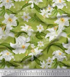 Soimoi Cotton Poplin Fabric Leaves & Lily Floral Print Fabric by-USD