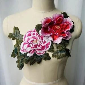 3D Peony Flower Leaf Fabric Multilayer Collar Embroidery Gown Applique Sew Patch