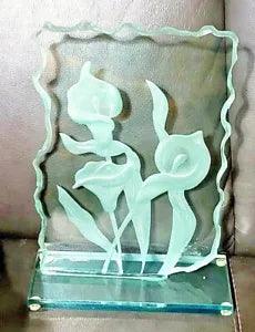 VTG 12" Cala Lily Glass Sculpture  Signed By Artist- 12" x 9"