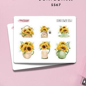 Sunflower Sticker Sheet for Planners, Decorative Stickers for Cardmaking and Scrapbooking, Journaling Stickers for Summer Flower Sun Season