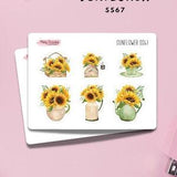 Sunflower Sticker Sheet for Planners, Decorative Stickers for Cardmaking and Scrapbooking, Journaling Stickers for Summer Flower Sun Season