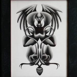 Orchid/ Drawing on canson/ Acrylic on wood/ Framing/ Gothic/ Black metal/ Fuck off