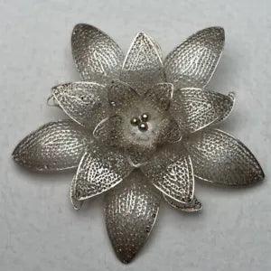 Vintage Sterling Silver 925 Metal Filigree Lily Flower 1.75" Brooch Pin