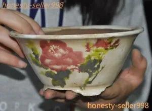 6.2'' Marked Chinese Yixing Zisha pottery painted peony flower statue flower pot