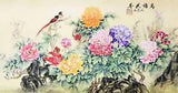 ORIENTAL ASIAN ART CHINESE FAMOUS WATERCOLOR PAINTING-Peony flowers&Birds lover